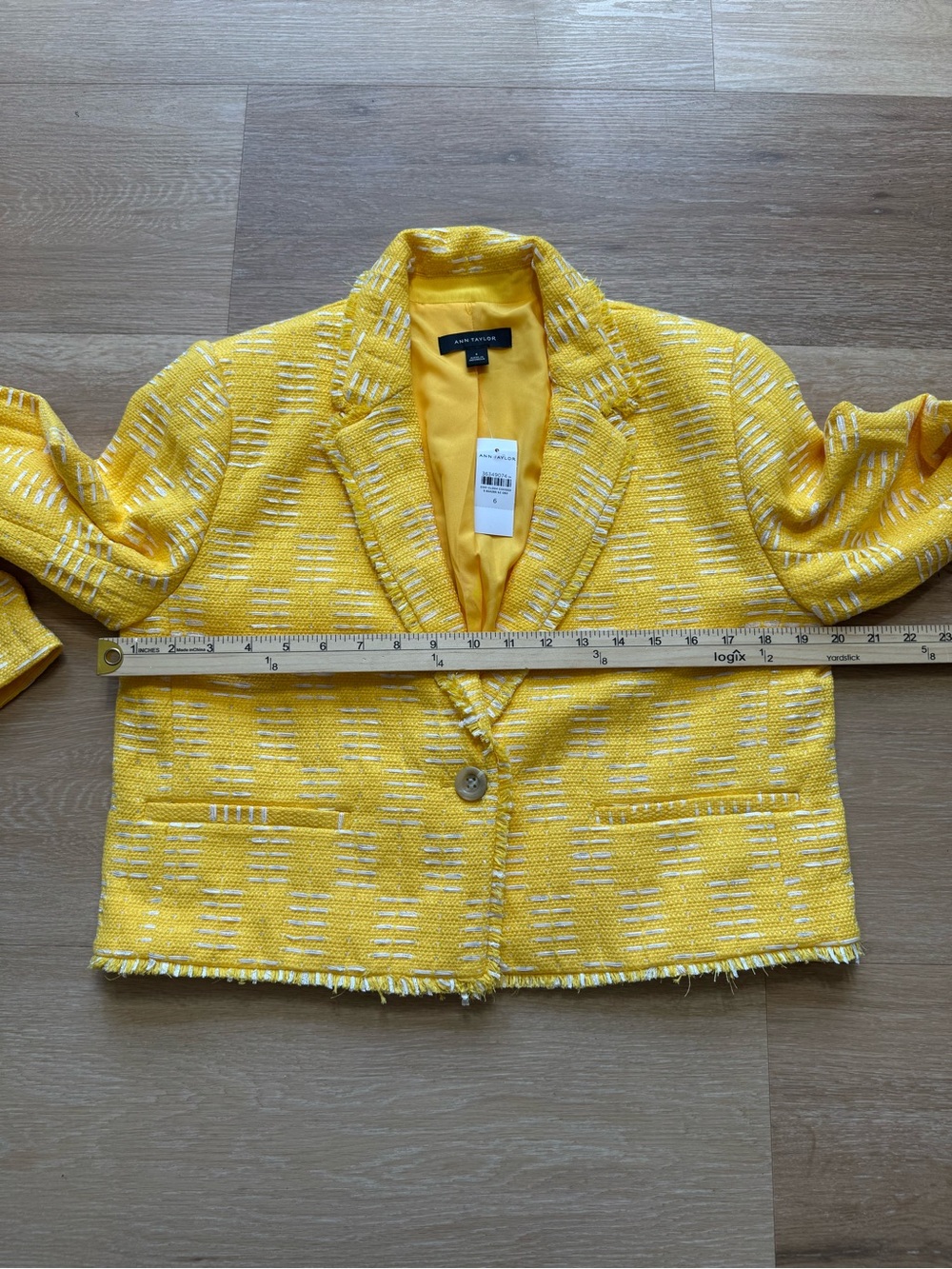Ann Taylor Bright Yellow Cropped Tweed Blazer - Picture 4 of 10
